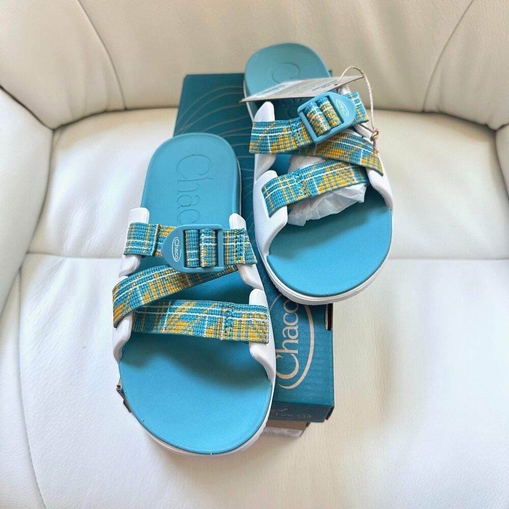 Chaco Chillos Slide Sandals Kids Size 4 (EU 36) Teal Adjustable Strap Slides NEW
